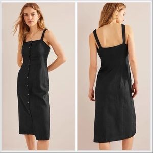 Boden Black Strappy Linen Midi Dress